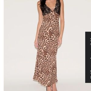 Leopard Print Maxi Dress with Black Lace